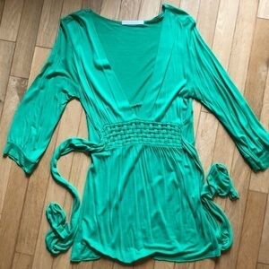 Charlotte Rouse Green Deep V Neck Tie 3/4 …